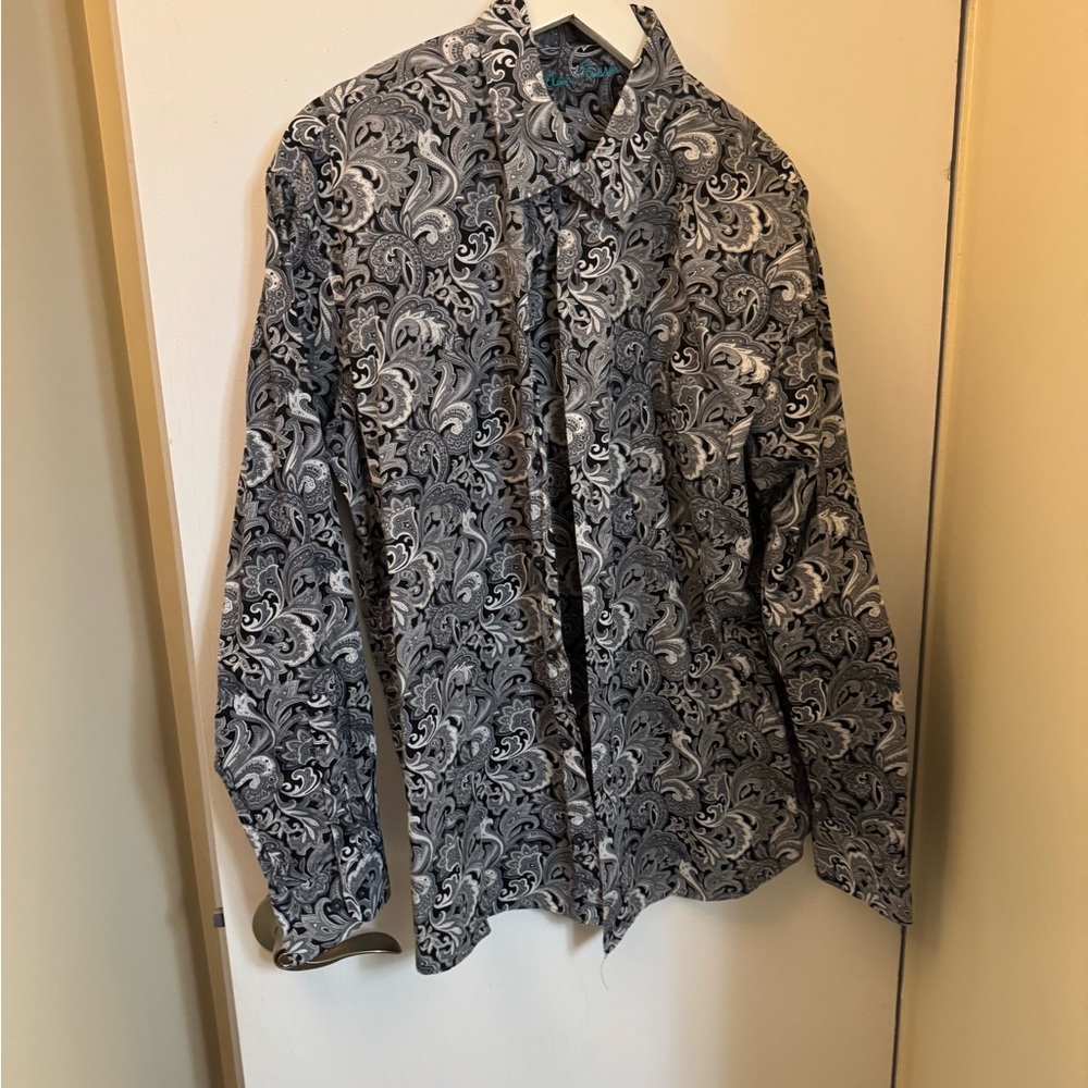 Alan Flasser Black and White Paisley Button-Up Shirt